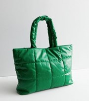 New Look Green Leather-Look Quilted Puffer Tote Bag